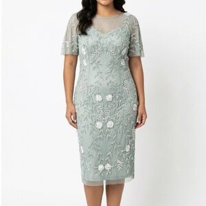 Adrianna Papell - Beaded Mesh Floral Midi Dress